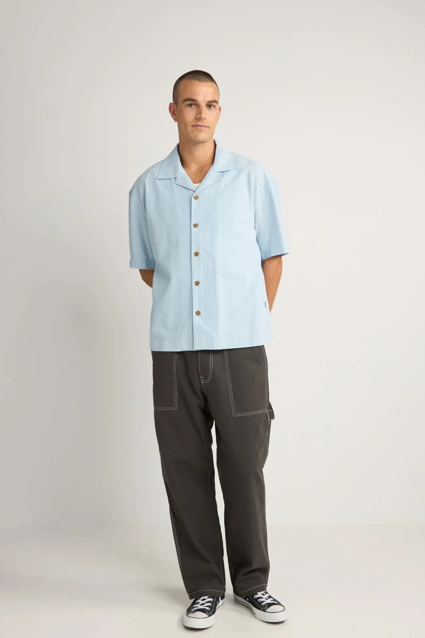 Rhythm Woven Shirts*Relaxed Stripe Ss Shirt Blue