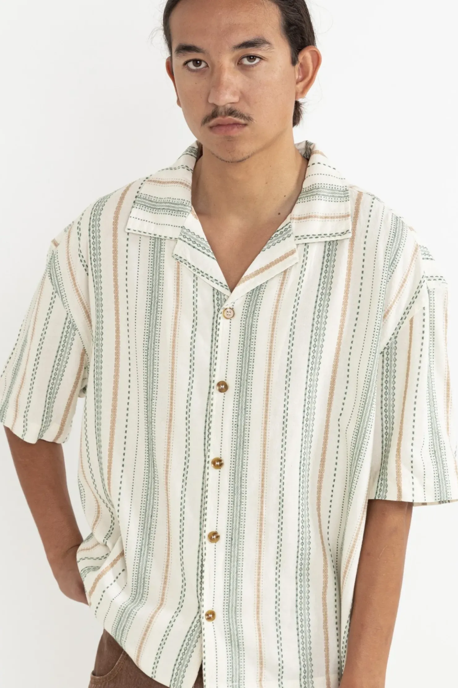 Rhythm Woven Shirts*Relaxed Stripe Ss Shirt Olive