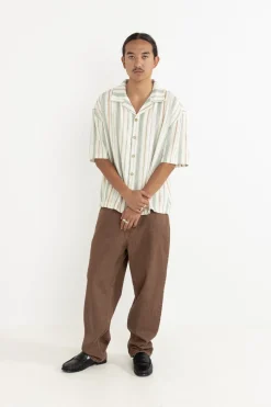 Rhythm Woven Shirts*Relaxed Stripe Ss Shirt Olive