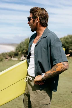 Rhythm Woven Shirts*Relaxed Texture Ss Shirt Teal