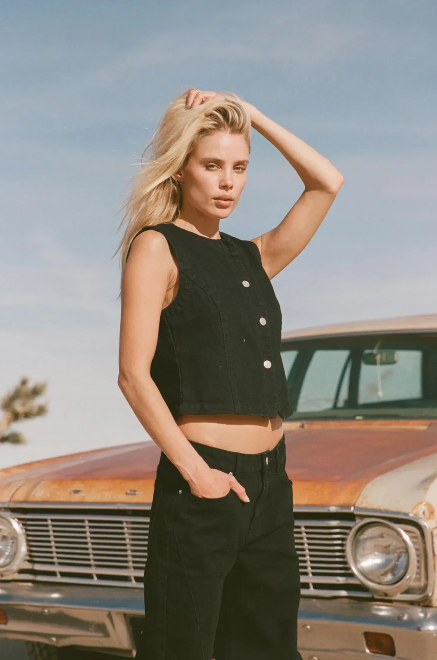 Rhythm Fashion Tops*Riley Denim Vest Vintage Black VintageBlack