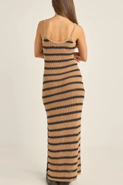 Rhythm Dresses*Sol Stripe Knit Maxi Dress Black