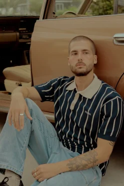 Rhythm Woven Shirts*Striped Knit Ss Polo Navy