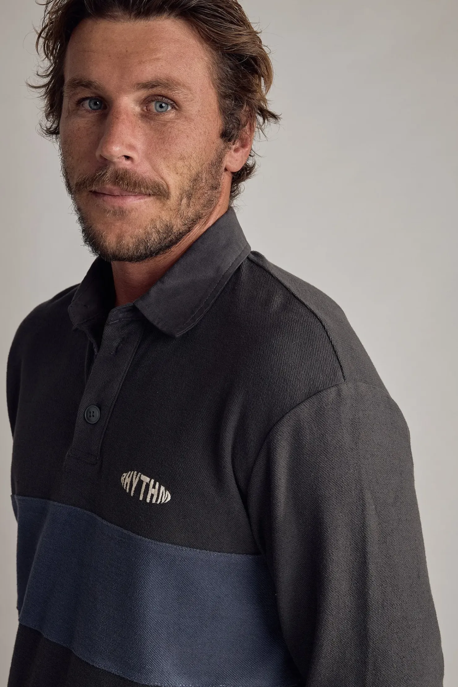 Rhythm Woven Shirts*Terry Vintage Ls Rugby Shirt Charcoal