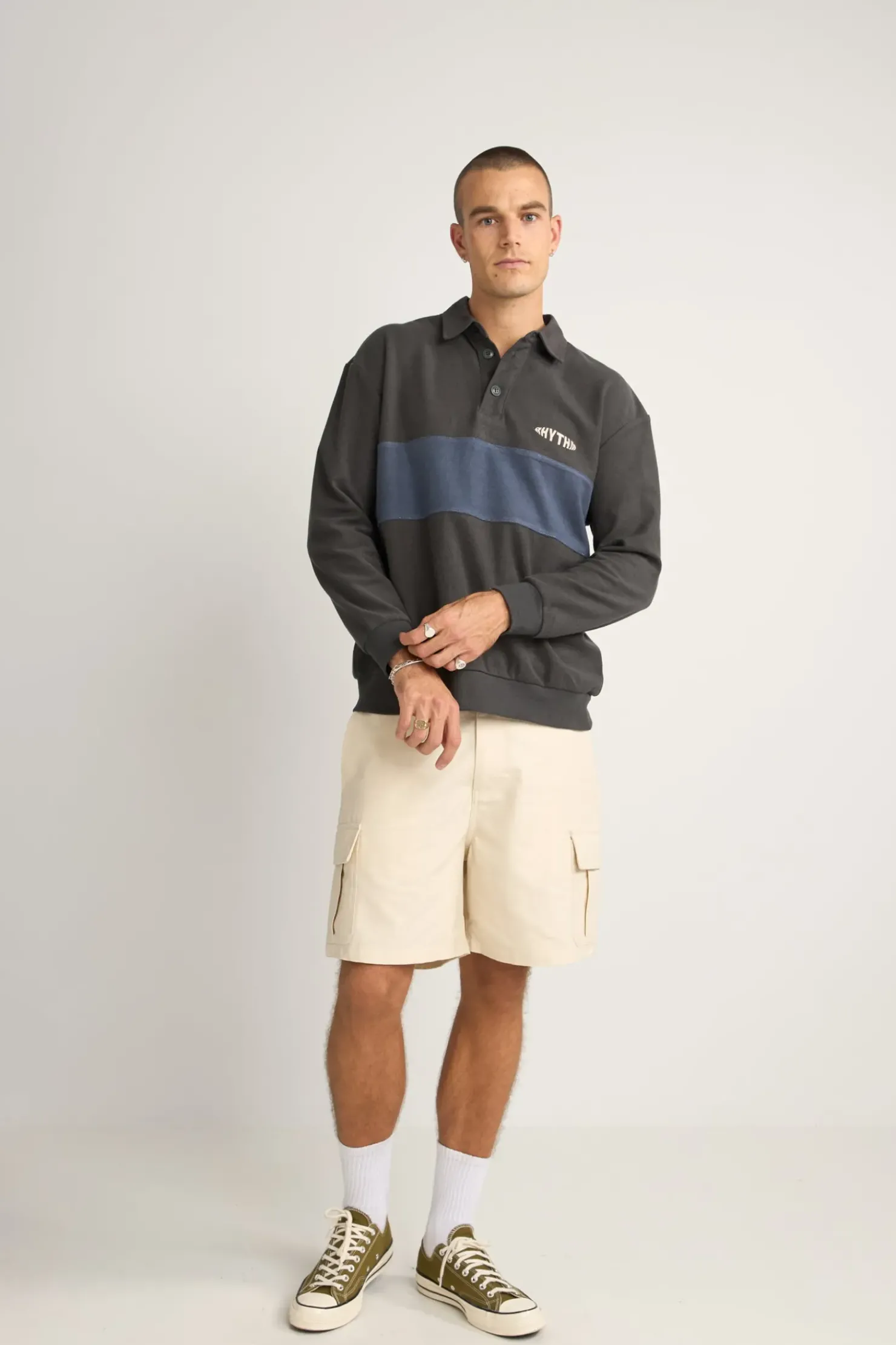 Rhythm Woven Shirts*Terry Vintage Ls Rugby Shirt Charcoal