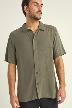 Rhythm Woven Shirts*Textured Linen Ss Shirt Olive