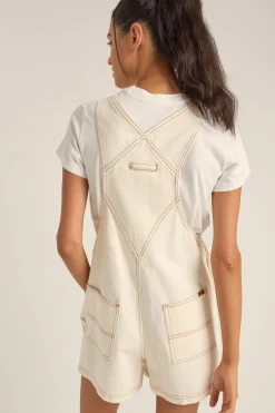 Rhythm Playsuits*Tides Short Overall Cream