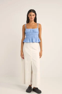 Rhythm Fashion Tops*Tyler Baby Doll Top Cornflower