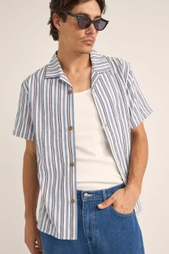 Rhythm Woven Shirts*Vacation Stripe Ss Shirt Blue