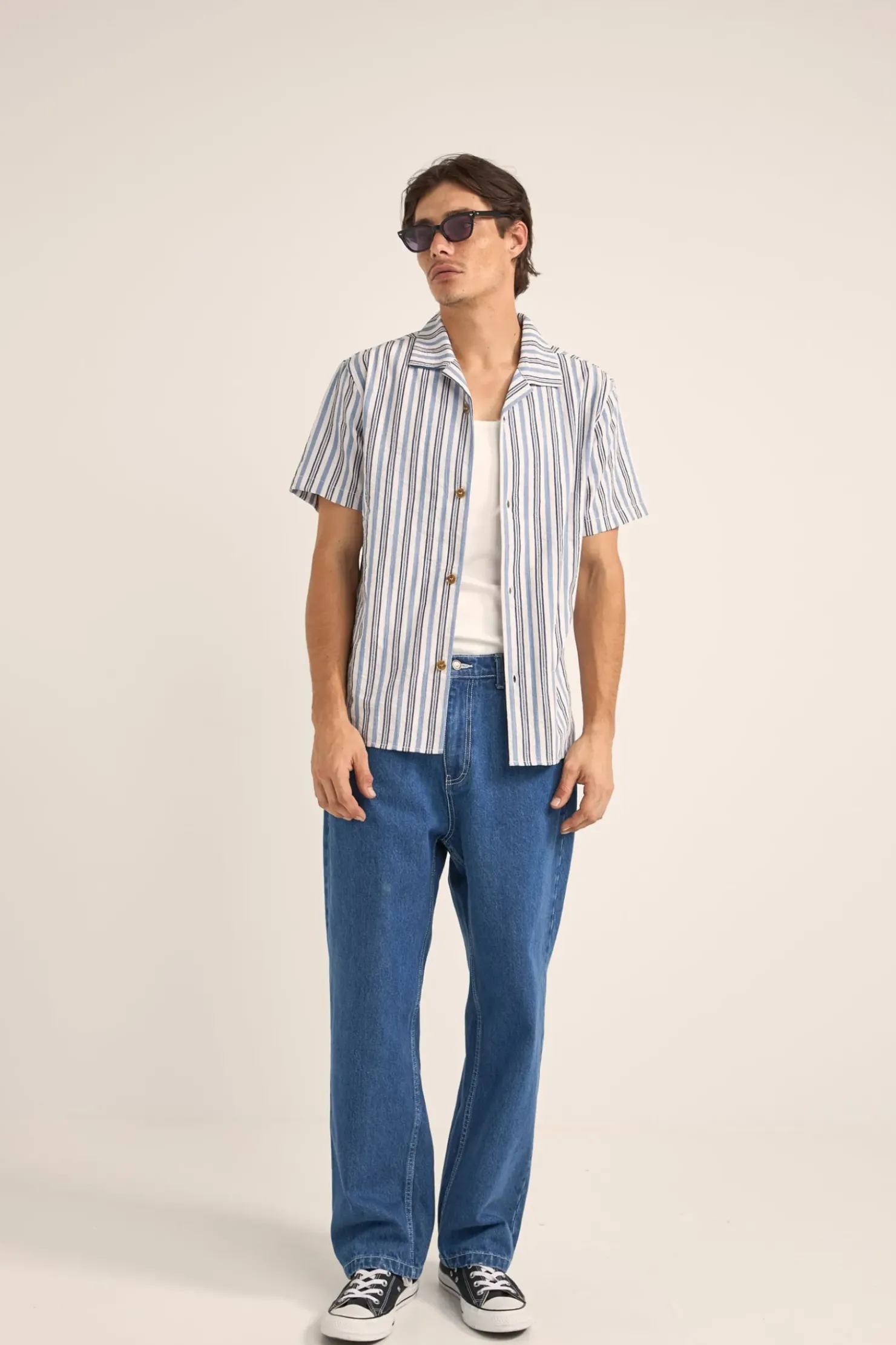 Rhythm Woven Shirts*Vacation Stripe Ss Shirt Blue