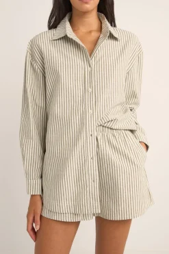 Rhythm Fashion Tops*Valley Stripe Oversized Shirt Ivy