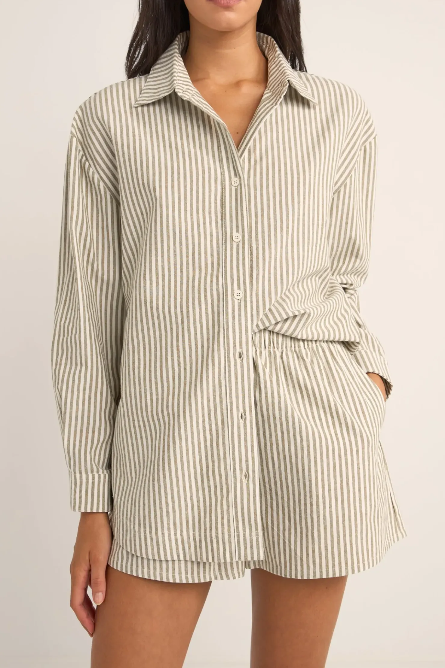 Rhythm Fashion Tops*Valley Stripe Oversized Shirt Ivy