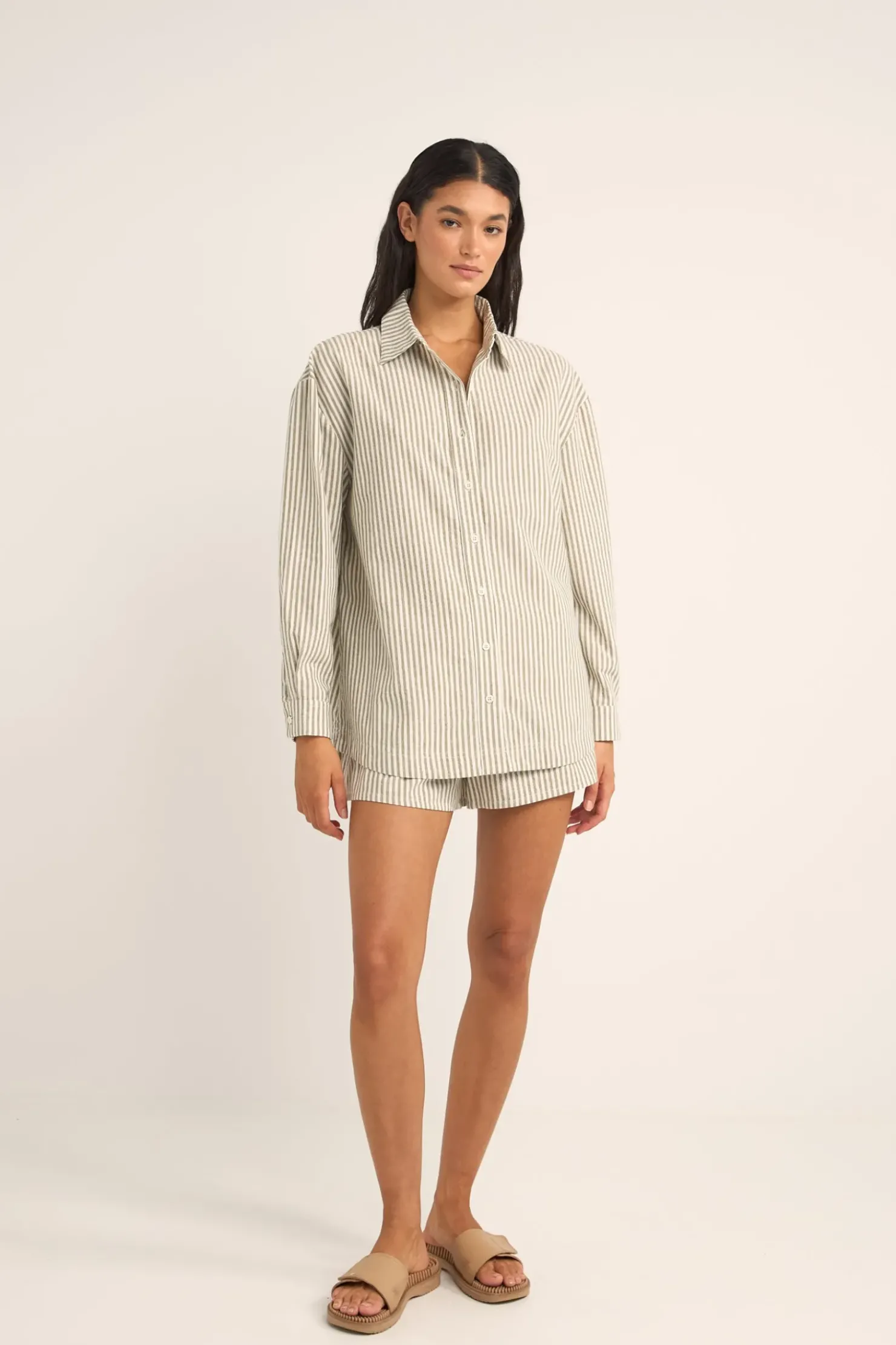 Rhythm Fashion Tops*Valley Stripe Oversized Shirt Ivy