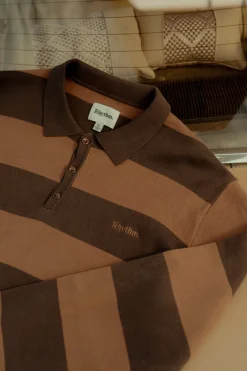Rhythm Knits*Ventura Stripe Knit Ls Polo Cafe