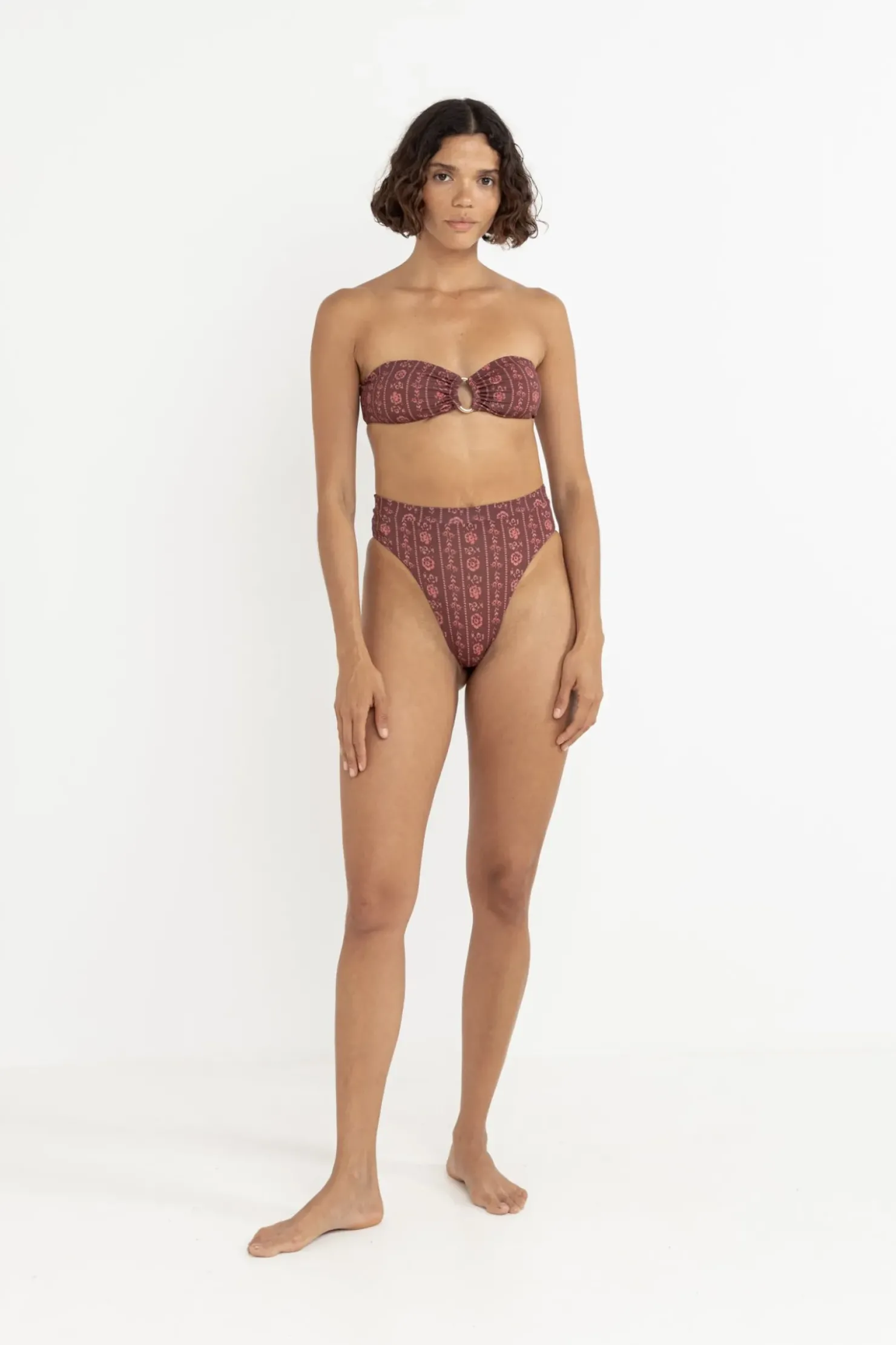 Rhythm Swim Tops*Vintage Floral Bandeau Top Burgundy