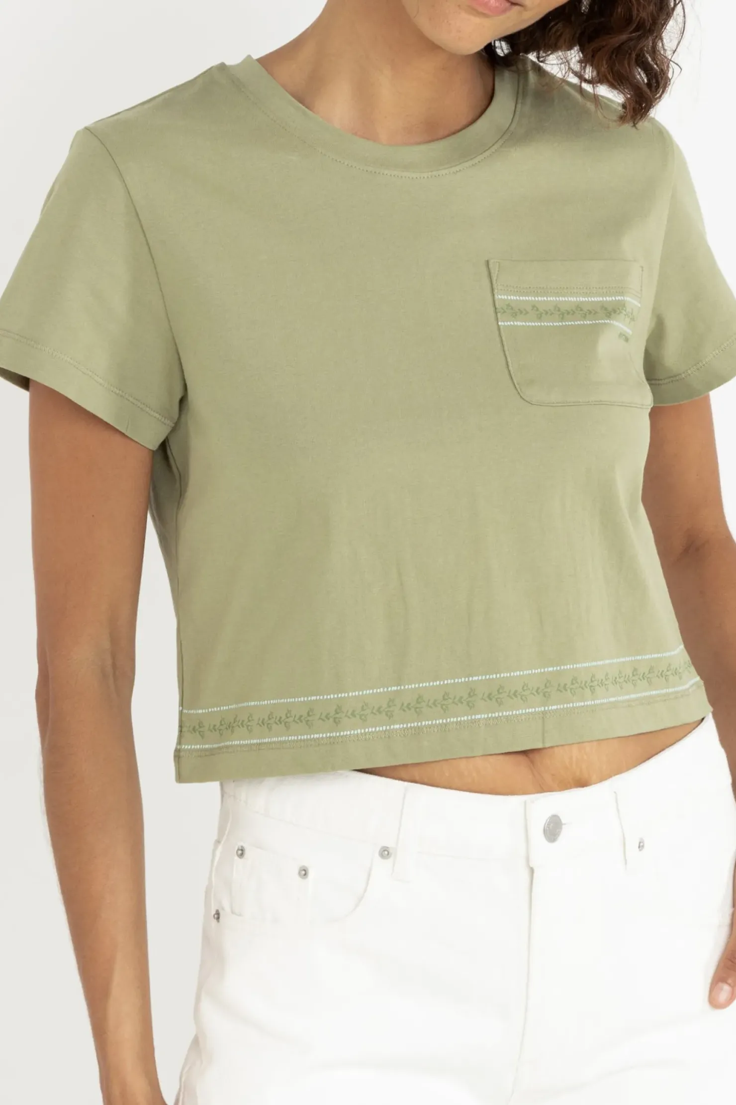 Rhythm T-shirts*Vintage Floral Crop Tee Sage