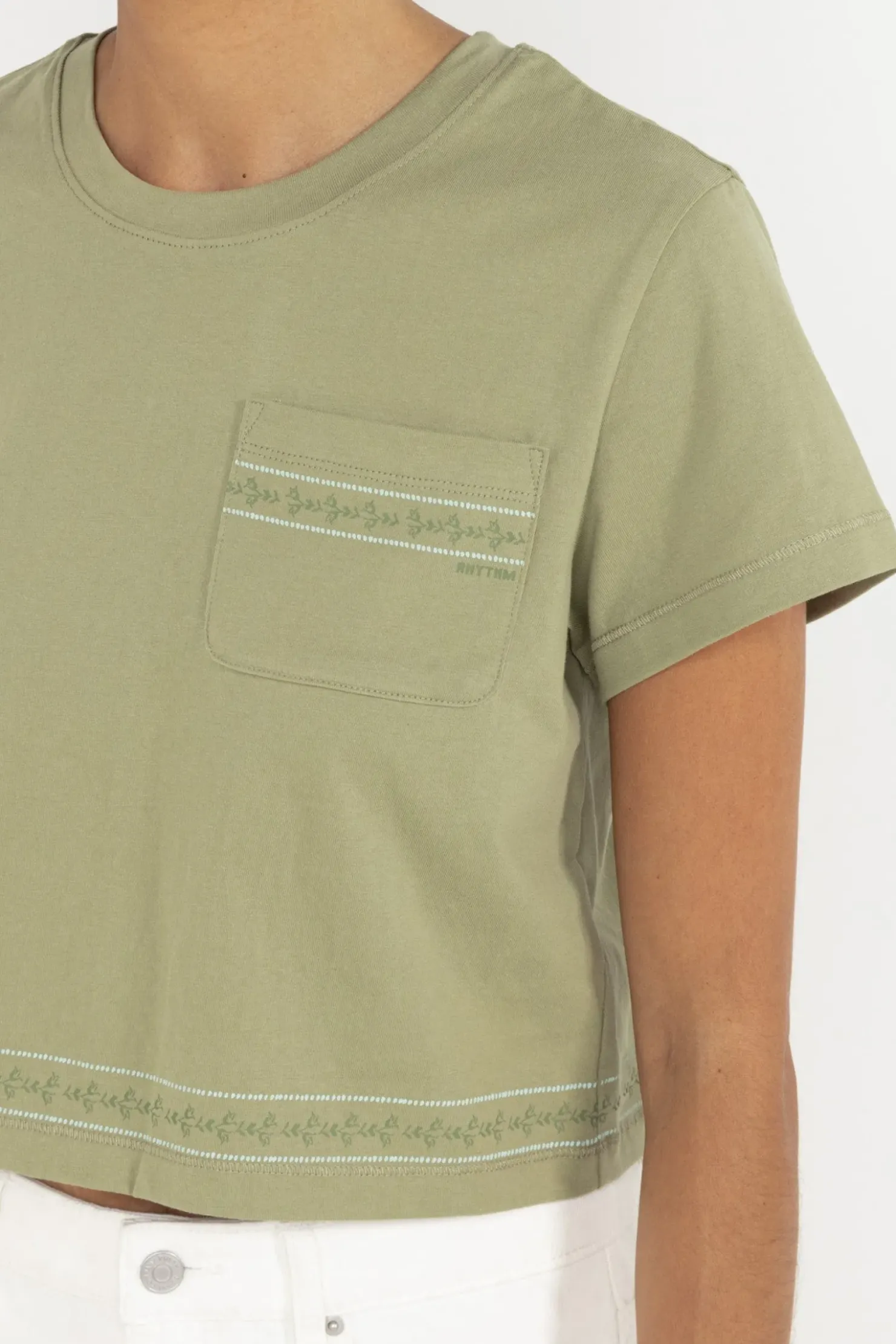 Rhythm T-shirts*Vintage Floral Crop Tee Sage