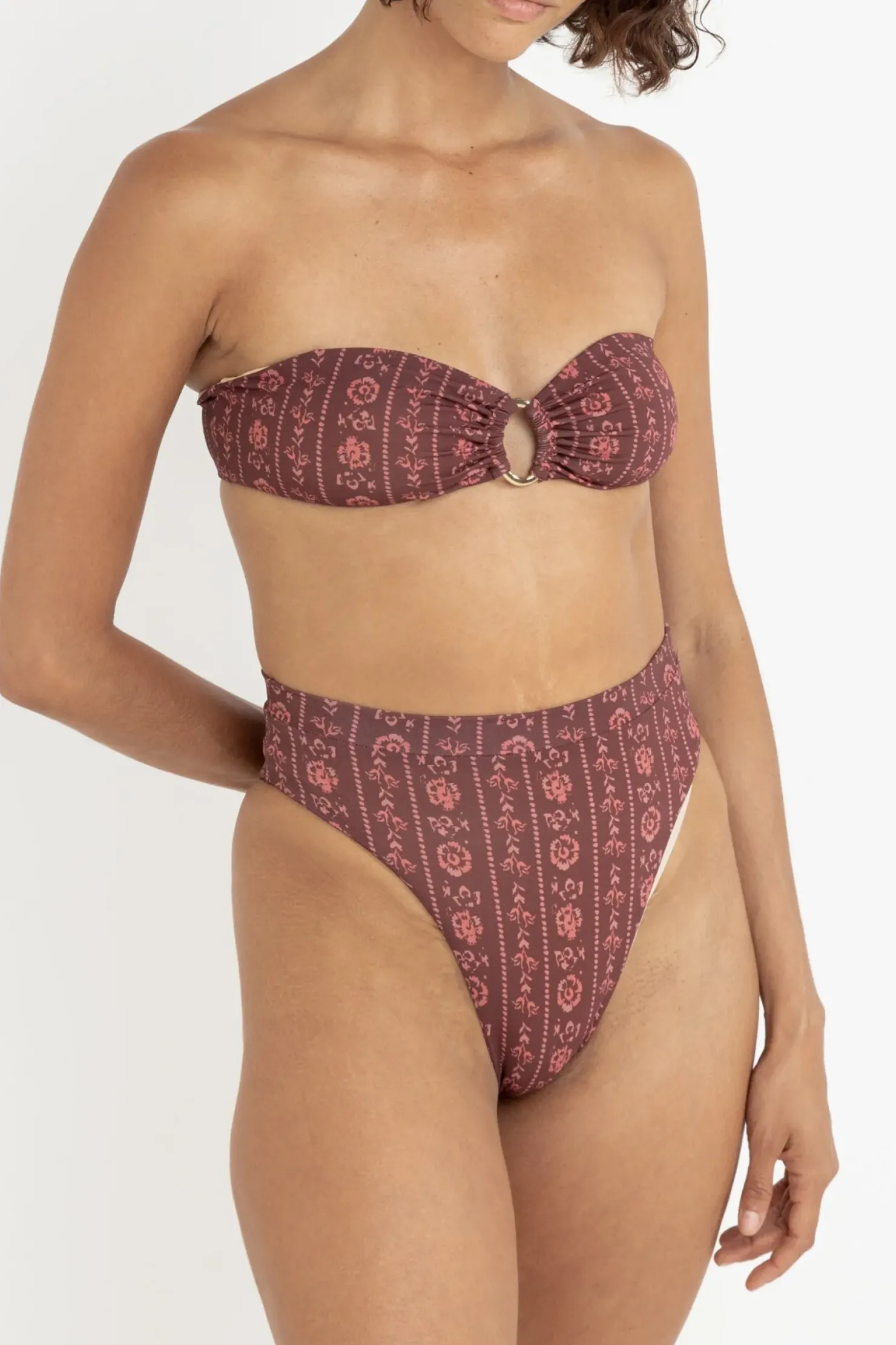 Rhythm Swim Bottoms*Vintage Floral Hi Waist Pant Burgundy