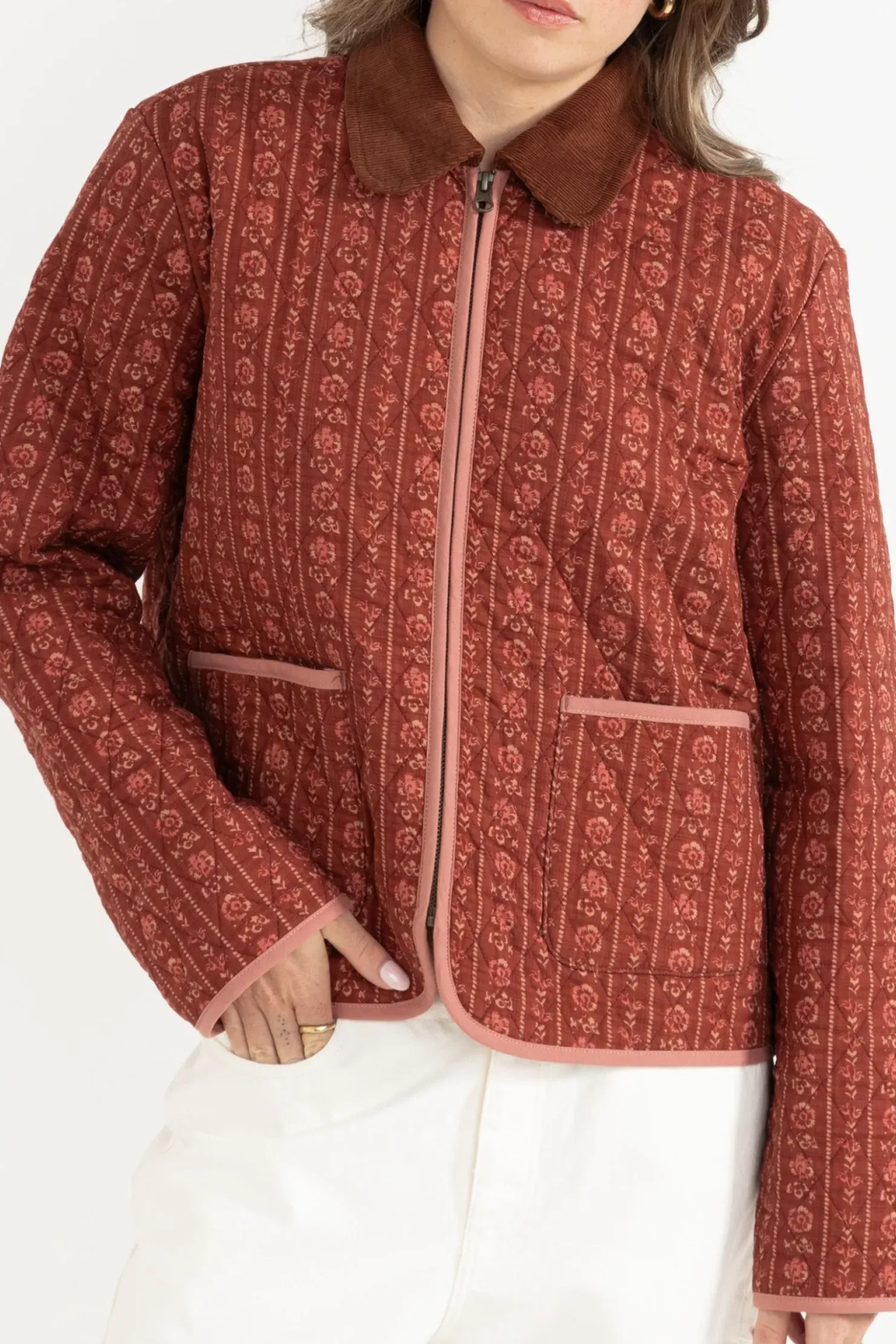 Rhythm Jackets*Vintage Floral Quilted Jacket Burgundy