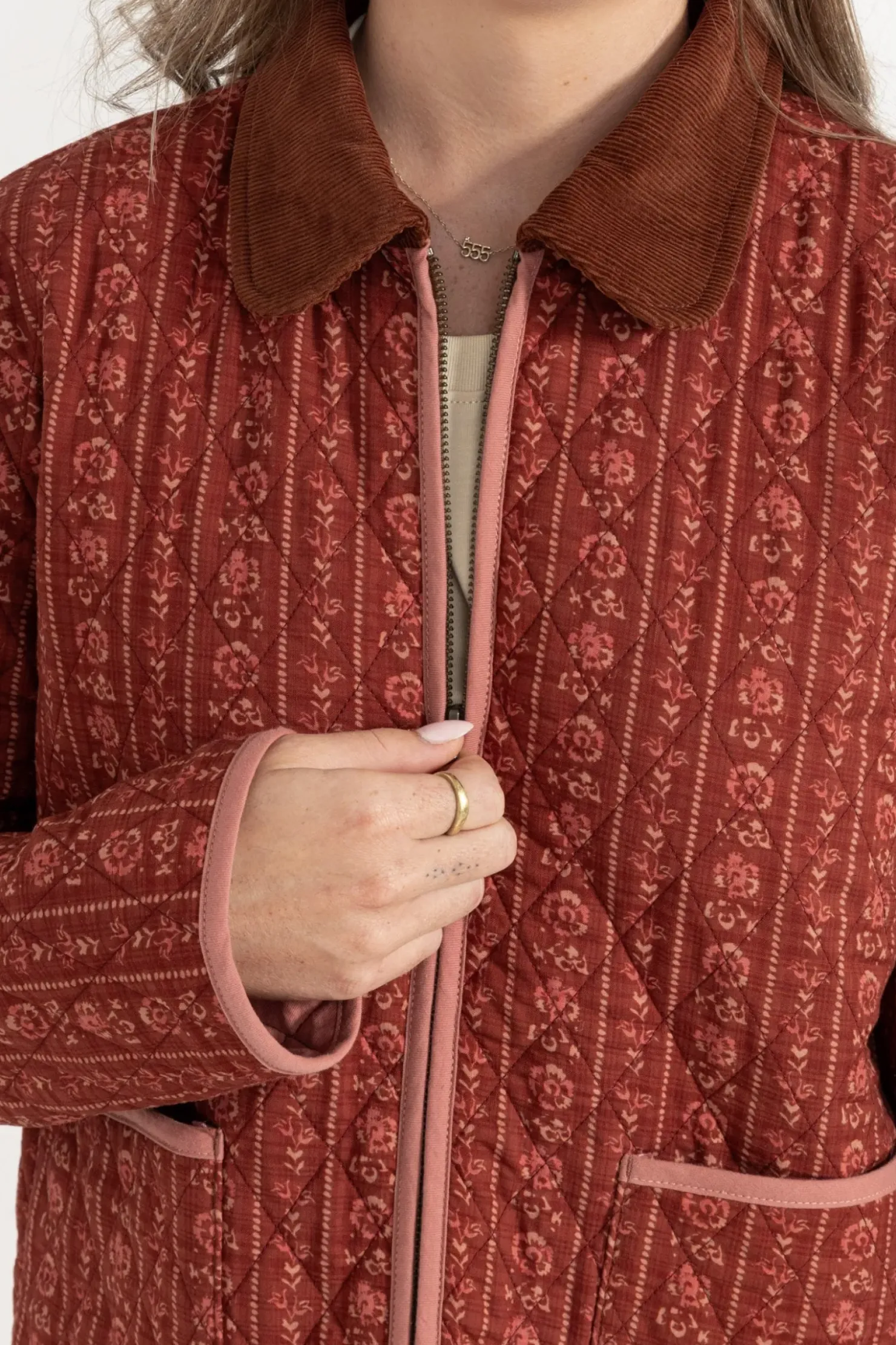 Rhythm Jackets*Vintage Floral Quilted Jacket Burgundy