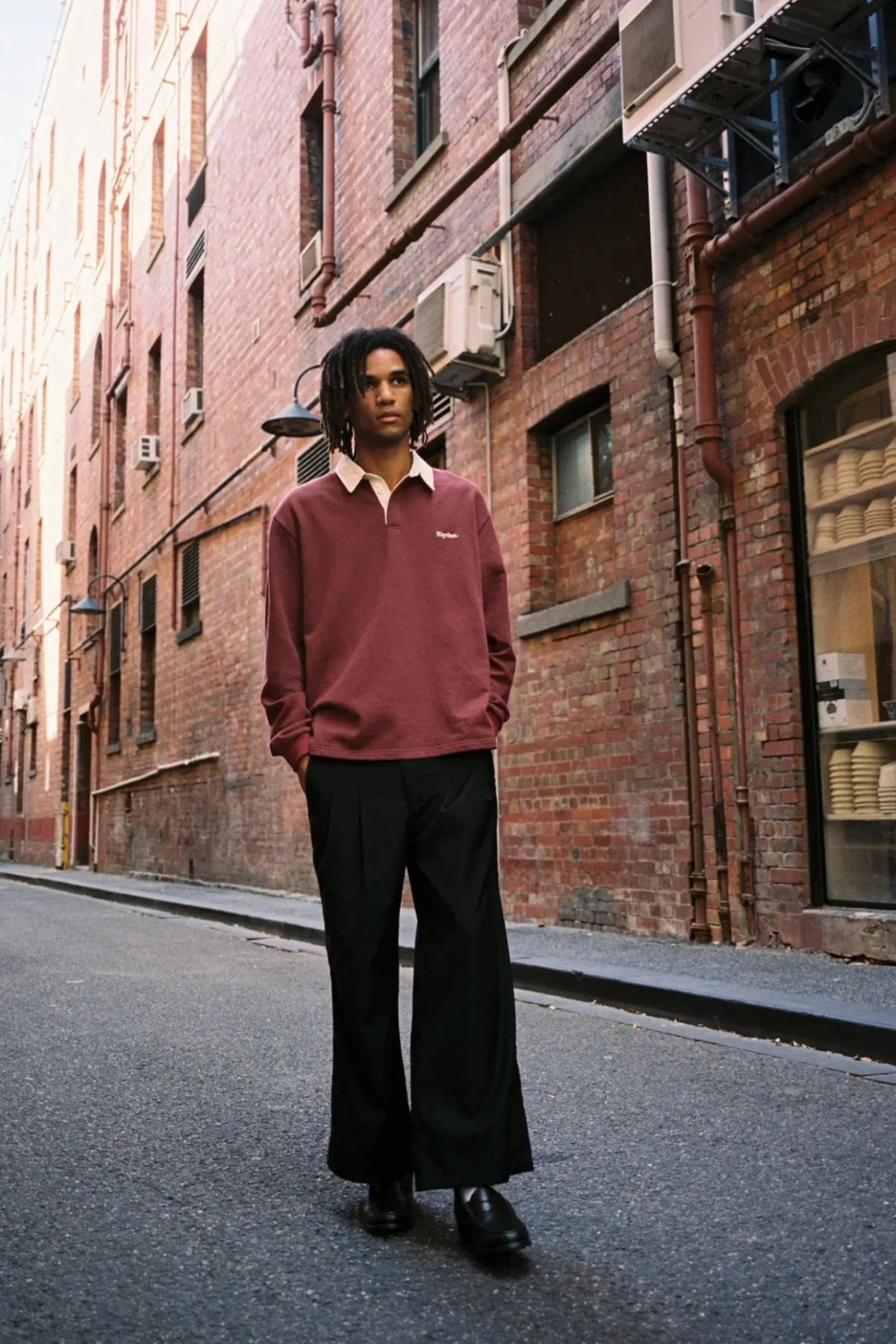 Rhythm Woven Shirts*Vintage Rugby Ls Polo Merlot