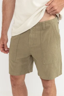 Rhythm Shorts*Worn Path Textured Linen Short Olive