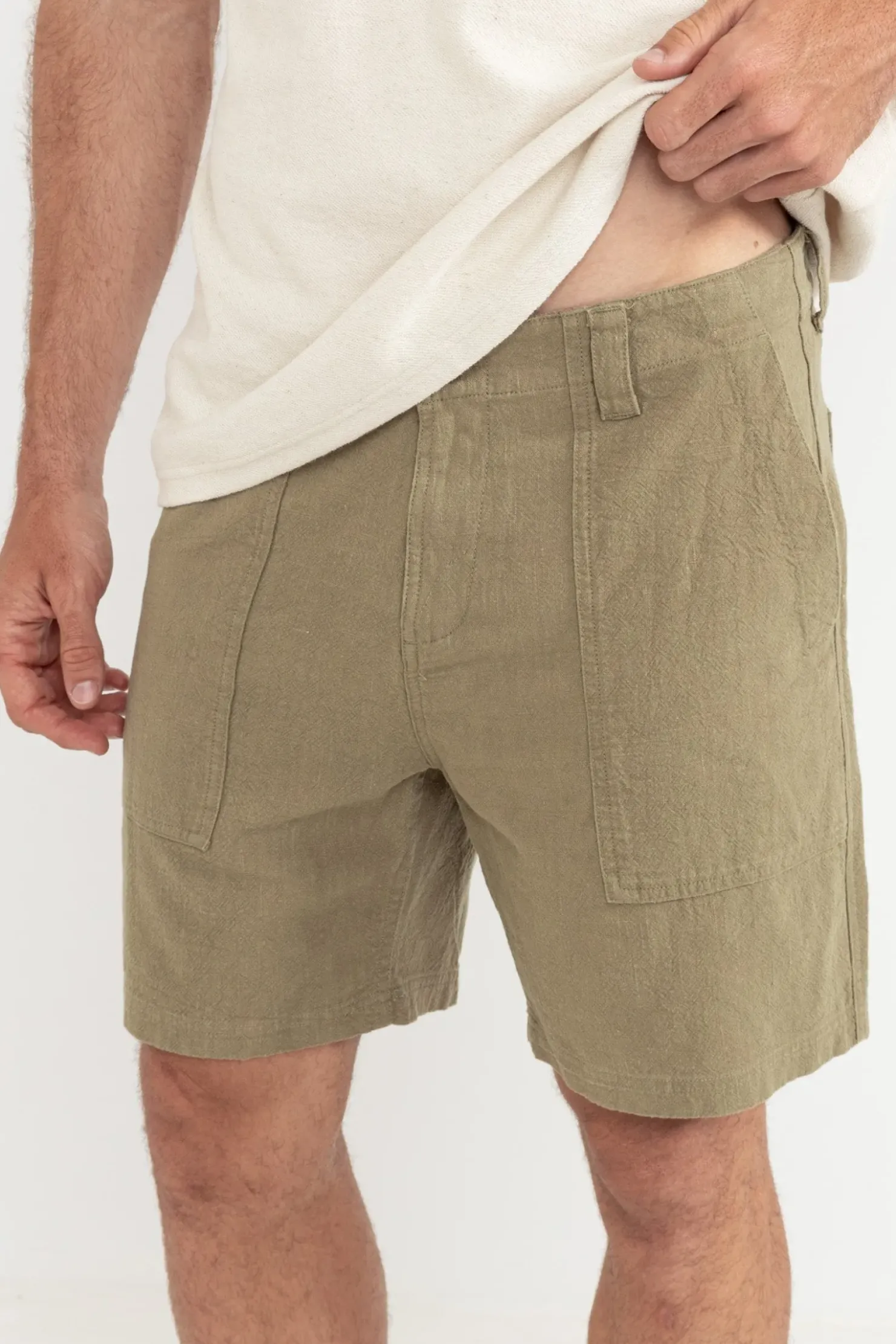 Rhythm Shorts*Worn Path Textured Linen Short Olive
