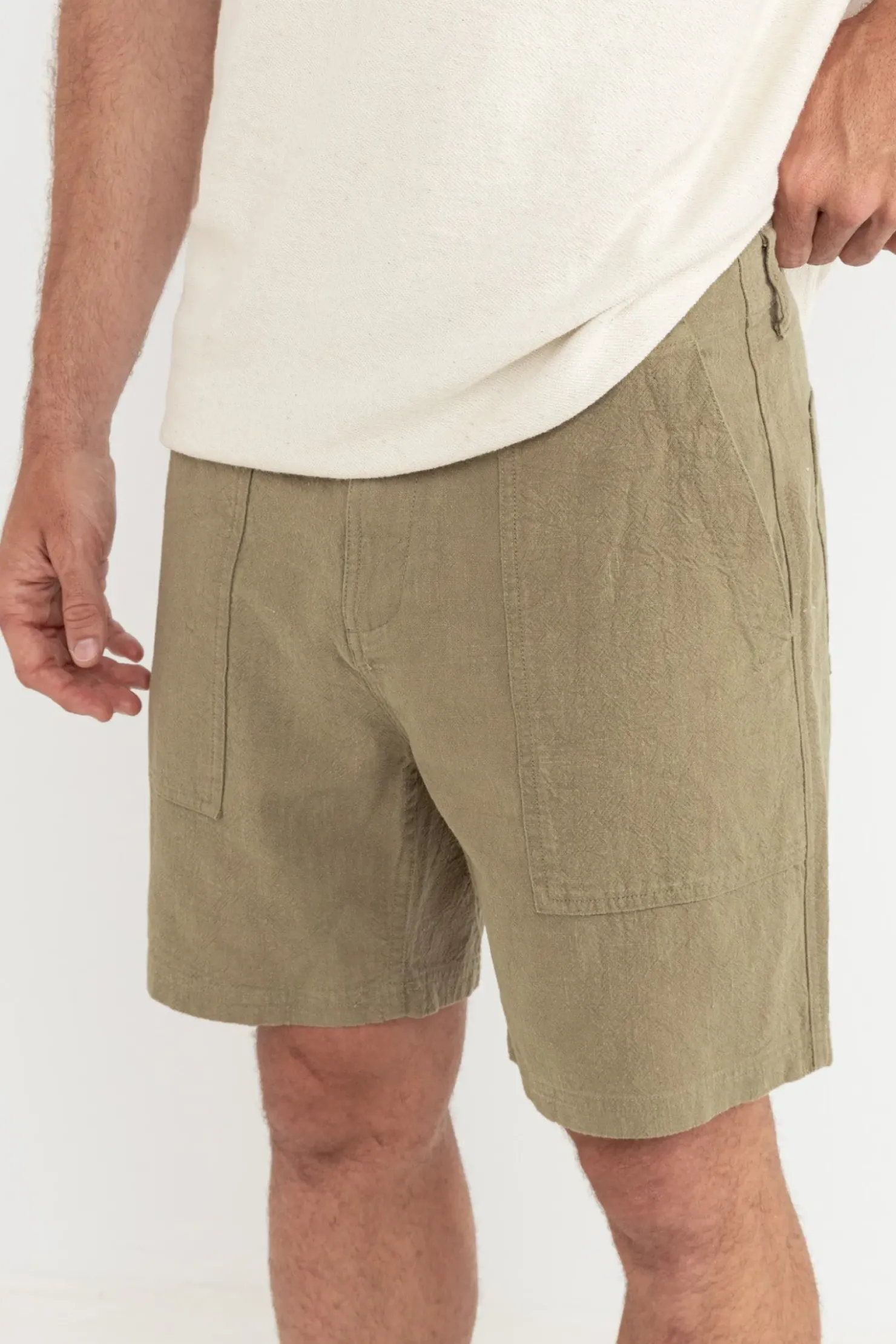 Rhythm Shorts*Worn Path Textured Linen Short Olive