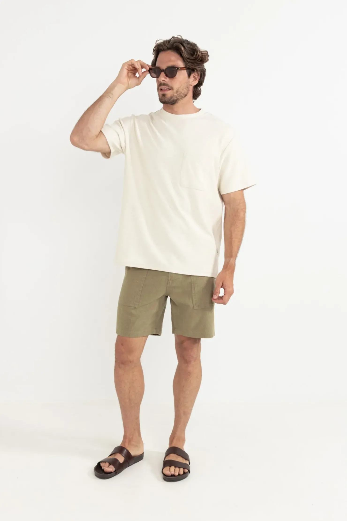 Rhythm Shorts*Worn Path Textured Linen Short Olive