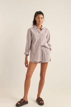 Rhythm Overswim|Shorts*Zephyr Stripe Beach Short Chocolate